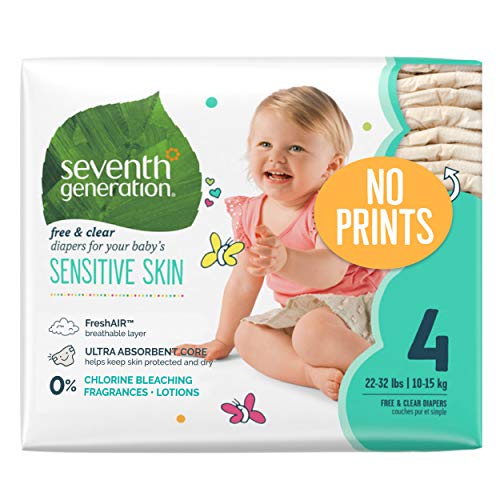 Product Cover Seventh Generation Baby Diapers for Sensitive Skin, Plain Unprinted, Size 4, 135 Count (Packaging May Vary)