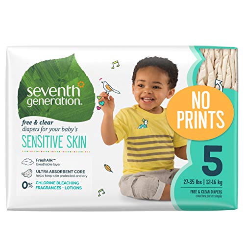 Product Cover Seventh Generation Baby Diapers for Sensitive Skin, Plain Unprinted, Size 5, 115 Count (Packaging May Vary)