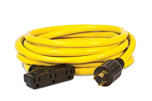 Product Cover Champion Power Equipment 48034 25 ft. 30A 125V Generator Power 3750 Watts (L5-30P to Three 5-15R) Extension Cord, yellow