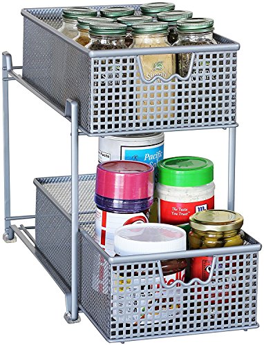 Product Cover DecoBros Two Tier Mesh Sliding Cabinet Basket Organizer Drawer, Silver