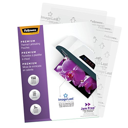 Product Cover Fellowes Thermal Laminating Pouches, ImageLast, Jam Free, Letter Size, 3 Mil, 150 Pack (5200509)