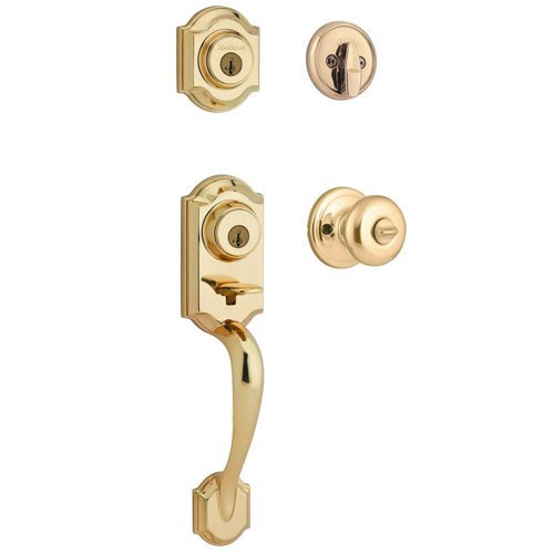 Product Cover Kwikset Montara Single Cylinder Handleset with Juno Knob featuring SmartKey in Polished Brass