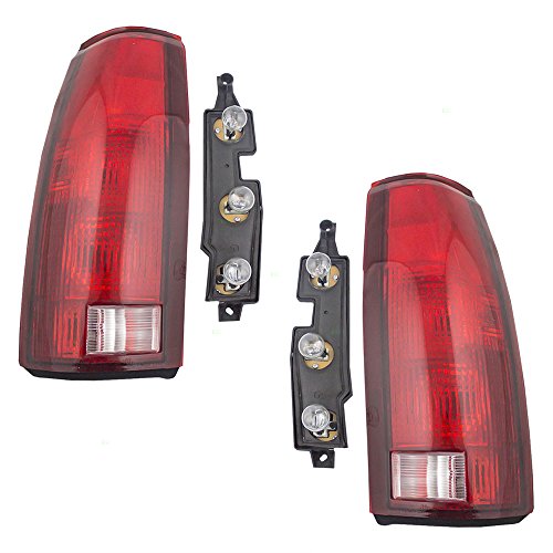 Product Cover Aftermarket Replacement Set Tail Lights with Bulb Sockets & Connector Plate Compatible with 88-99 Pickup 00 2500/3500 C/K Old Body Style Truck