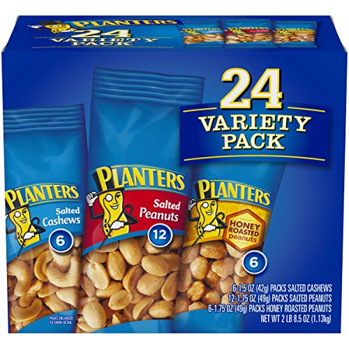 Product Cover PLANTERS Variety Packs (Salted Cashews, Salted Peanuts & Honey Roasted Peanuts), 24 Packs | On-the-Go Nut Snack Packs