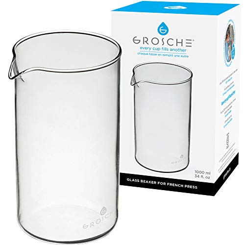 Product Cover GROSCHE UNIVERSAL French Press Replacement Glass Beaker for ALL BRANDS of French Press Coffee makers (1000 ml / 34 oz / 8 cup carafe)