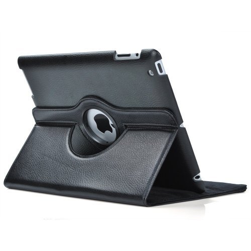 Product Cover Black 360 Degrees Rotating Stand Leather Case for Ipad 2 2nd Generation