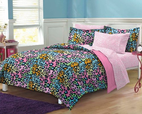 Product Cover My Room Neon Leopard Ultra Soft Microfiber Girls Comforter Set, Multi-Colored, Twin/Twin X-Large