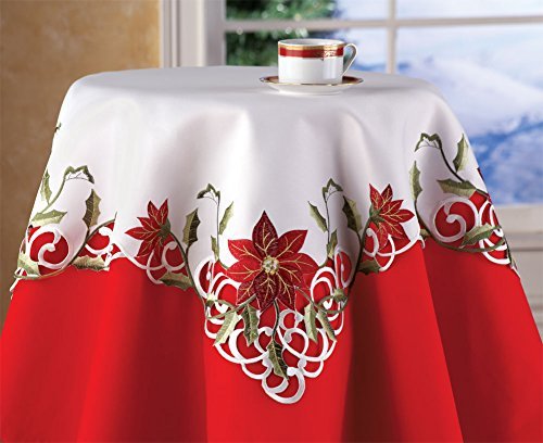 Product Cover Collections Etc Embroidered Christmas Poinsettia Table Linens, Square