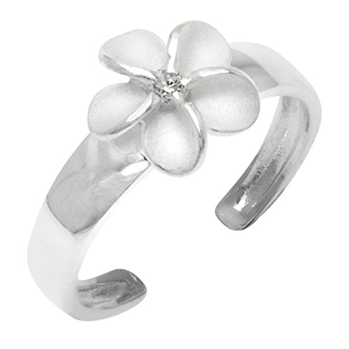 Product Cover Honolulu Jewelry Company Sterling Silver Plumeria Flower CZ Toe Ring