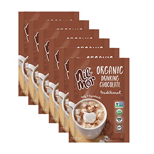 Product Cover Nib Mor Hot Chocolate Packets or Cold Drinking Chocolate Mix - Organic, Vegan, Gluten Free Hot Cocoa - Traditional, 1.05 Ounce (Pack of 6)
