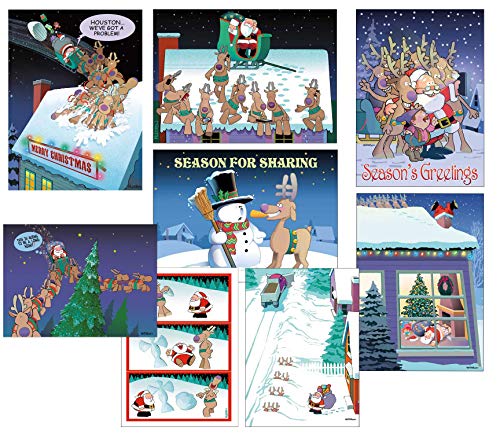 Product Cover Box Set of 24 Funny Christmas Cards by Stonehouse Collection - 8 Designs, 3 Cards Per Design