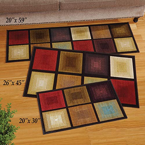 Product Cover Collections Etc Optic Squares Skid-Resistant and Nonslip Accent Rug with Burnished Autumn Red, Brown and Beige, Brown, 26 X 45