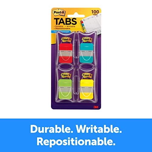 Product Cover Post-it Tabs, 1 in. Solid, Asst Colors, Durable, Writable, Repositionable, Sticks Securely, Removes Cleanly, 25/Color, 25/Dispenser, 4 Dispenser/Pack, (686-RALY)