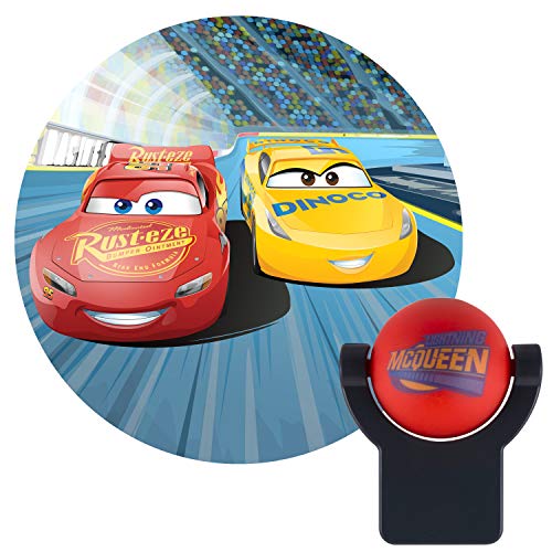 Product Cover Projectables LED Night Light, Plug-in, Dusk-to-Dawn, for Kids, Lightning McQueen and Dinoco Cruz Ramirez on Ceiling, Wall, or Floor, Ideal for Bedroom, Bathroom, Nursery, 11742, Cars | 1-Image