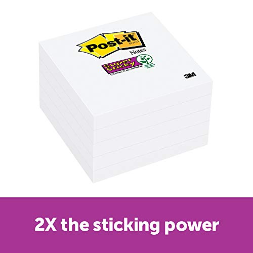 Product Cover Post-it Super Sticky Notes, 3 x 3-Inches, White, 5-Pads/Pack (654-5SSSC)
