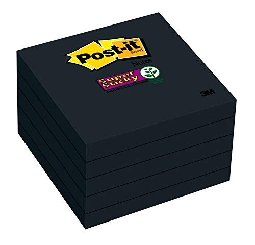 Product Cover Post-it Super Sticky Notes, 2x Sticking Power, 3 x 3-Inches, Black, 5-Pads/Pack (654-5SSSC)