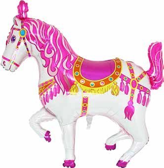 Product Cover Grabo 35 Inch Pink Circus/ Carousel/ Carnival Horse Shaped Foil Balloon