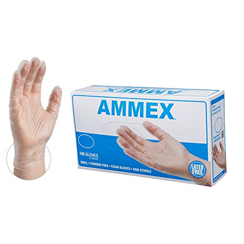 Product Cover AMMEX Vinyl Disposable Gloves - Clear, 4 Mil, Powder Free, Exam, Non-Sterile, Large, Box of 100