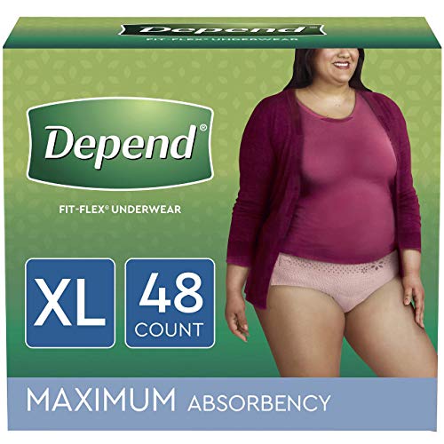 Product Cover Depend FIT-FLEX Incontinence Underwear for Women, Disposable, Maximum Absorbency, Blush, X-Large (48 Count)