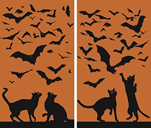 Product Cover WOWindow Posters Cats & Bats Silhouettes Orange and Black Halloween Window Decoration includes two 34.5