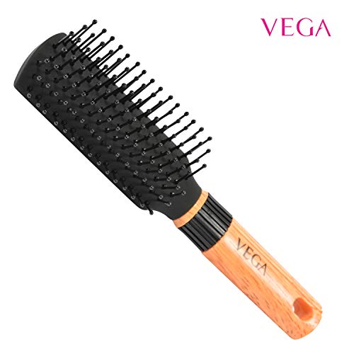 Product Cover Vega Mini Flat Brush with Wooden Colored Handle and Black Colored Brush Head