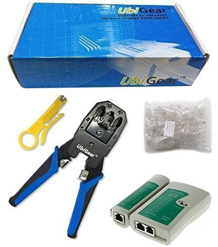 Product Cover UbiGear Cable Tester +Crimp Crimper +100 RJ45 CAT5 CAT5e Connector Plug Network Tool Kits (Crimper315)