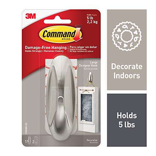 Product Cover Command Designer Hook, Large, Brushed Nickel, 1-Hook (17083BN-ES)
