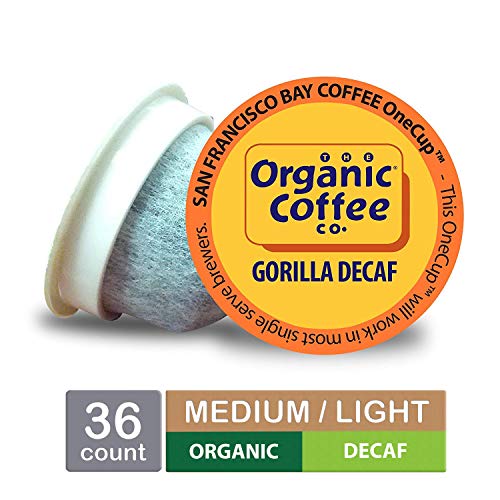 Product Cover The Organic Coffee Co. OneCup, Gorilla DECAF, Single Serve Coffee K-Cup Pods (36 Count) Keurig Compatible, Swiss Water Process- Decafeinated, USDA Organic