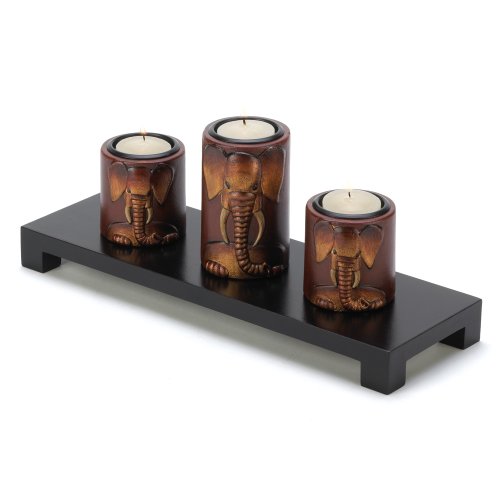 Product Cover Gifts & Decor Wooden Elephant Motif Trio Set Tealight Candleholders
