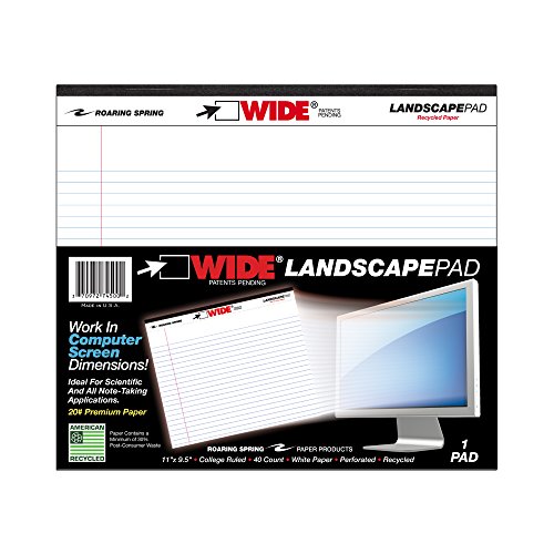Product Cover Roaring Spring Paper Products Wide Landscape Writing Pad, 40 Sheets of White Lined Paper, Landscape Orientation (74500)
