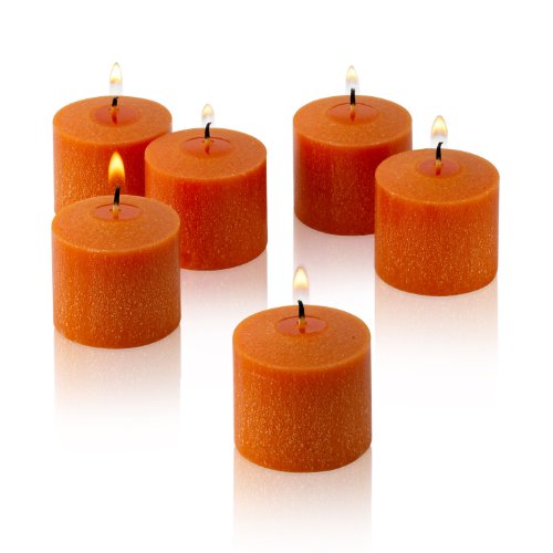 Product Cover Light In The Dark Orange Votive Candles - Box of 72 Unscented Candles - 10 Hour Burn Time - Bulk Candles for Weddings, Parties, Halloween and Decorations