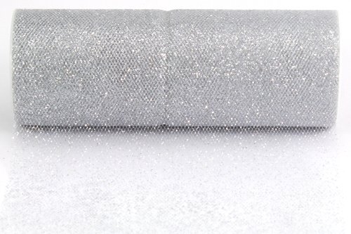 Product Cover Kel-Toy Glitter Tulle Fabric, 6-inch by 10-Yard, White/Silver