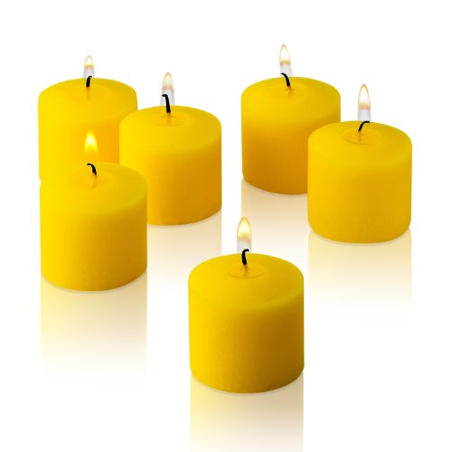 Product Cover Light In The Dark Yellow Votive Candles - Box of 12 Unscented Candles - 10 Hour Burn Time - Candles for Weddings, Parties, Spas and Decorations