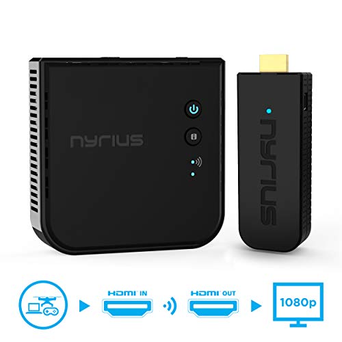 Product Cover Nyrius Aries Pro Wireless HDMI Transmitter and Receiver to Stream HD 1080p 3D Video from Laptop, PC, Cable, Netflix, YouTube, PS4, Drones, Pro Camera, to HDTV/Projector/Monitor (NPCS600)