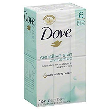 Product Cover Dove Bath Bars, Sensitive Skin, Unscented 6-4 oz (113 g) bars [24 oz (1.5 lb) 678 g] (Packaging may vary)