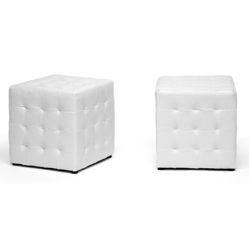 Product Cover Baxton Studio Siskal Modern Cube Ottoman, White, Set of 2,