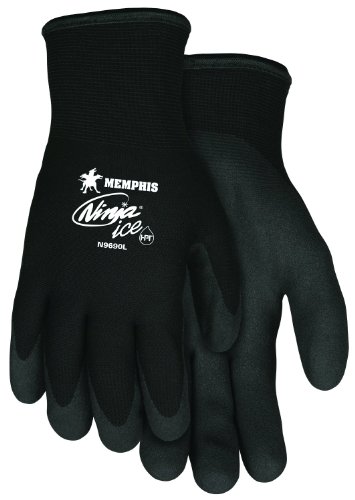 Product Cover Memphis Glove N9690S Ninja Ice 15 Gauge Black Nylon Cold Weather Glove, Acrylic Terry Inner, HPT Palm and Fingertips, Small, 1 Pair