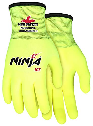 Product Cover Ninja Ice Hi-Visibility 15 Gauge Nylon Insulated Cold Weather Gloves, Acrylic Terry Inner, 3/4 HPT Coating, Yellow, 1-Pair, Medium