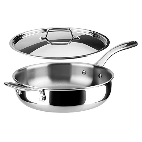 Product Cover Duxtop Whole-Clad Tri-Ply Stainless Steel Saute Pan with Lid, 3 Quart, Kitchen Induction Cookware