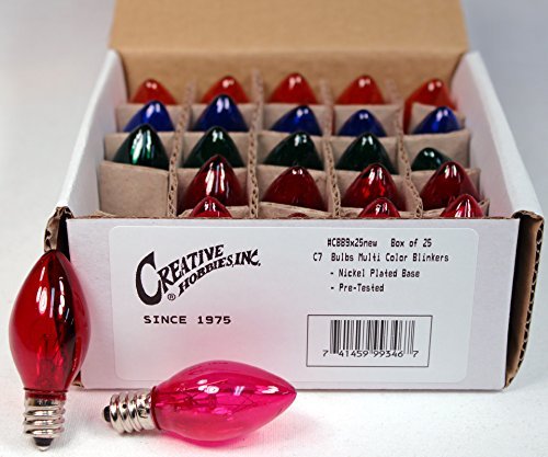 Product Cover Creative Hobbies Box Of 25 Colored Light Bulbs, Random Blinking, 7 Watt, C7 Candelabra Base Great For Night Lights And Christmas Strings