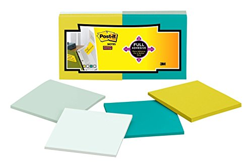 Product Cover Post-it Super Sticky Full Adhesive Notes, 2x Sticking Power, 3 in x 3 in size, Bora Bora Collection, 12 pads/pack (F330-12SSFM)