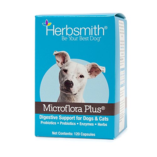Product Cover Herbsmith Microflora Plus - Dog Digestion Aid -Probiotics and Digestive Enzymes for Dogs - Prebiotic for Dogs - 120 Capsules