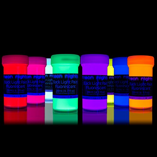 Product Cover Black Light Paints by neon nights - 8 Fluorescent Wall Paints - Neon Glow Paints for Blacklights, UV Lights - Glowing Neon Paints Handcrafted in Germany