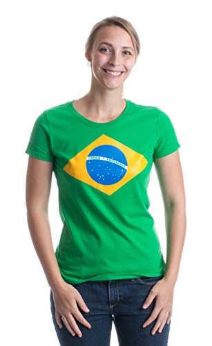 Product Cover Brazil National Flag Ladies' T-Shirt/Bandeira do Brasil, Brazilian-Green,Ladies-Small