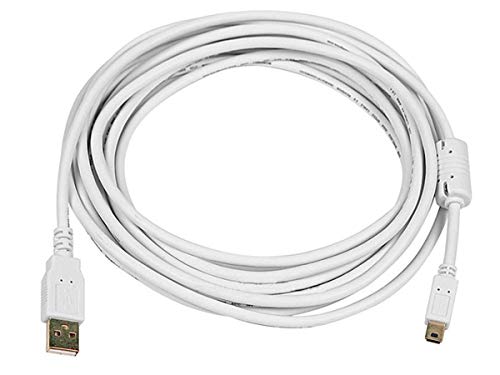 Product Cover Monoprice 15-Feet USB 2.0 A Male to Mini-B 5pin Male 28/24AWG Cable with Ferrite Core (Gold Plated), White (108636)