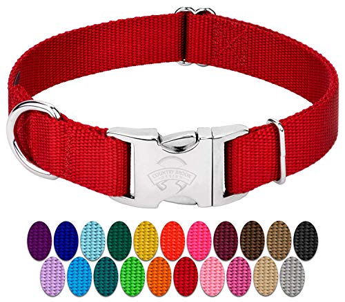 Product Cover Country Brook Petz Nylon Dog Collar with Metal Buckle - Vibrant 24 Color Selection (Medium, 3/4 Inch Wide, Red)