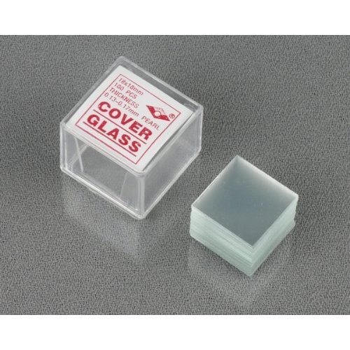 Product Cover AmScope CS-S18-100 Pre-Cleaned Square Microscope Glass Cover Slides Coverslips,18 mm x 18mm (Pack of 100)