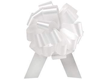 Product Cover White Pull String Bows - 5.5 Inch Wide 20 Loops (1 and 7/8 Inch Ribbon) Set of 10