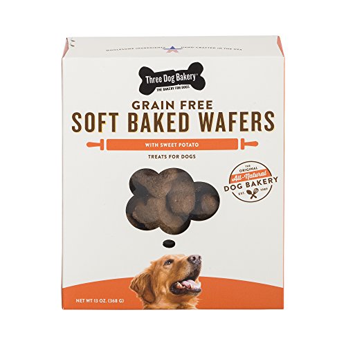 Product Cover Three Dog Bakery Grain Free Wafers Baked Dog Treats, Sweet Potato, 13 Oz