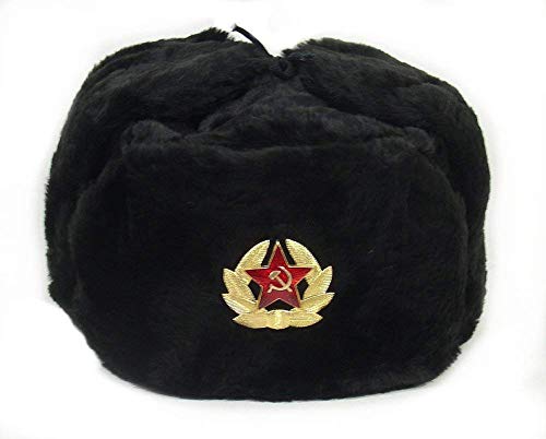 Product Cover SIBERHAT Russian Soviet Army Fur Military Cossack Ushanka Winter Hat (Black, 56(S))